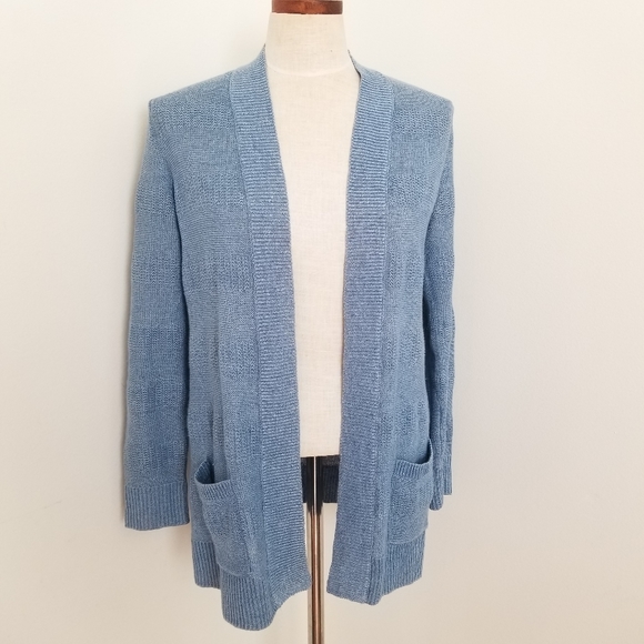 Talbots Blue Open-Front 100% Linen Cardigan Size Small - Picture 2 of 15
